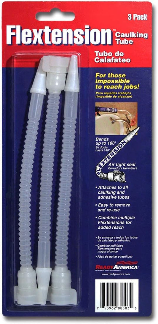 Ready America Flextension Caulking Tube Tip. Reusable and Removable Caulk Gun Nozzles for Hard to Reach Areas. Bends up to 180 Degrees. Caulking Tips. 3- Count (Pack of 1)